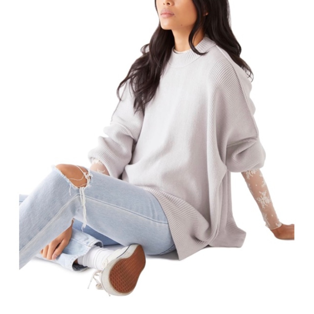 Free People Light Gray Crew Neck Sweater